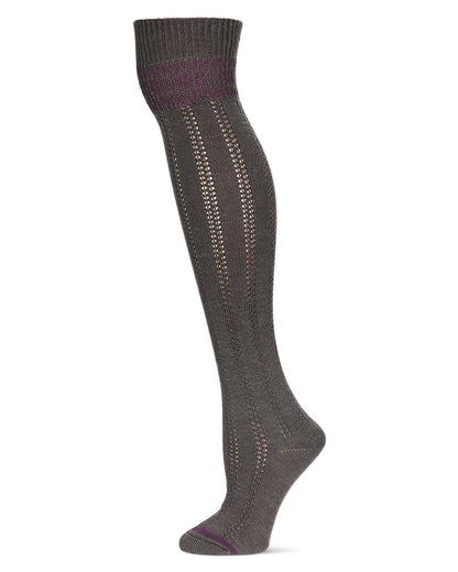 Women's Fair Isle Border Wool Blend Over The Knee Warm Sock : Color: Dark Gray Heather