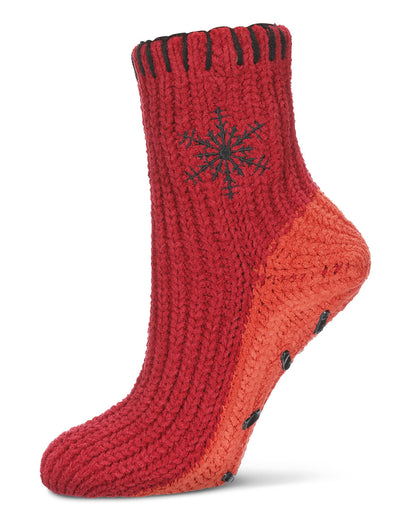Women's Snowflake Block Chenille Non-Skid Slipper Sock