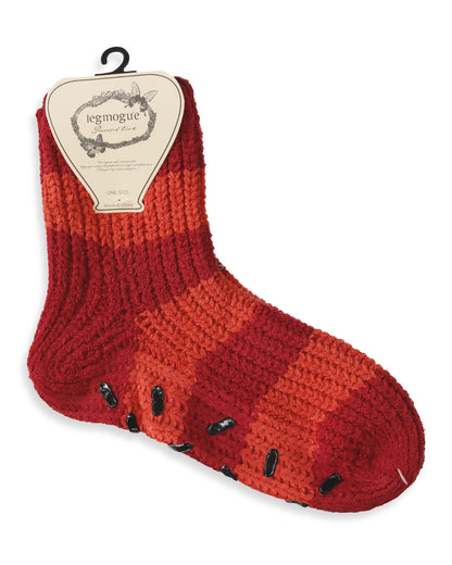 Women's Wide Stripe Chenille Non-Skid Slipper Crew Sock