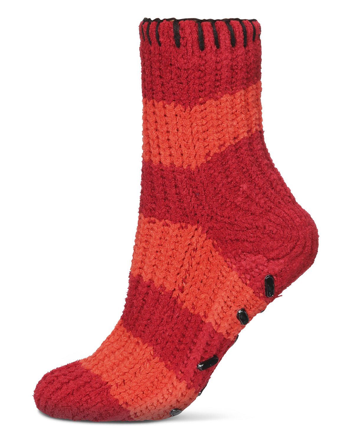 Women's Wide Stripe Chenille Non-Skid Slipper Crew Sock
