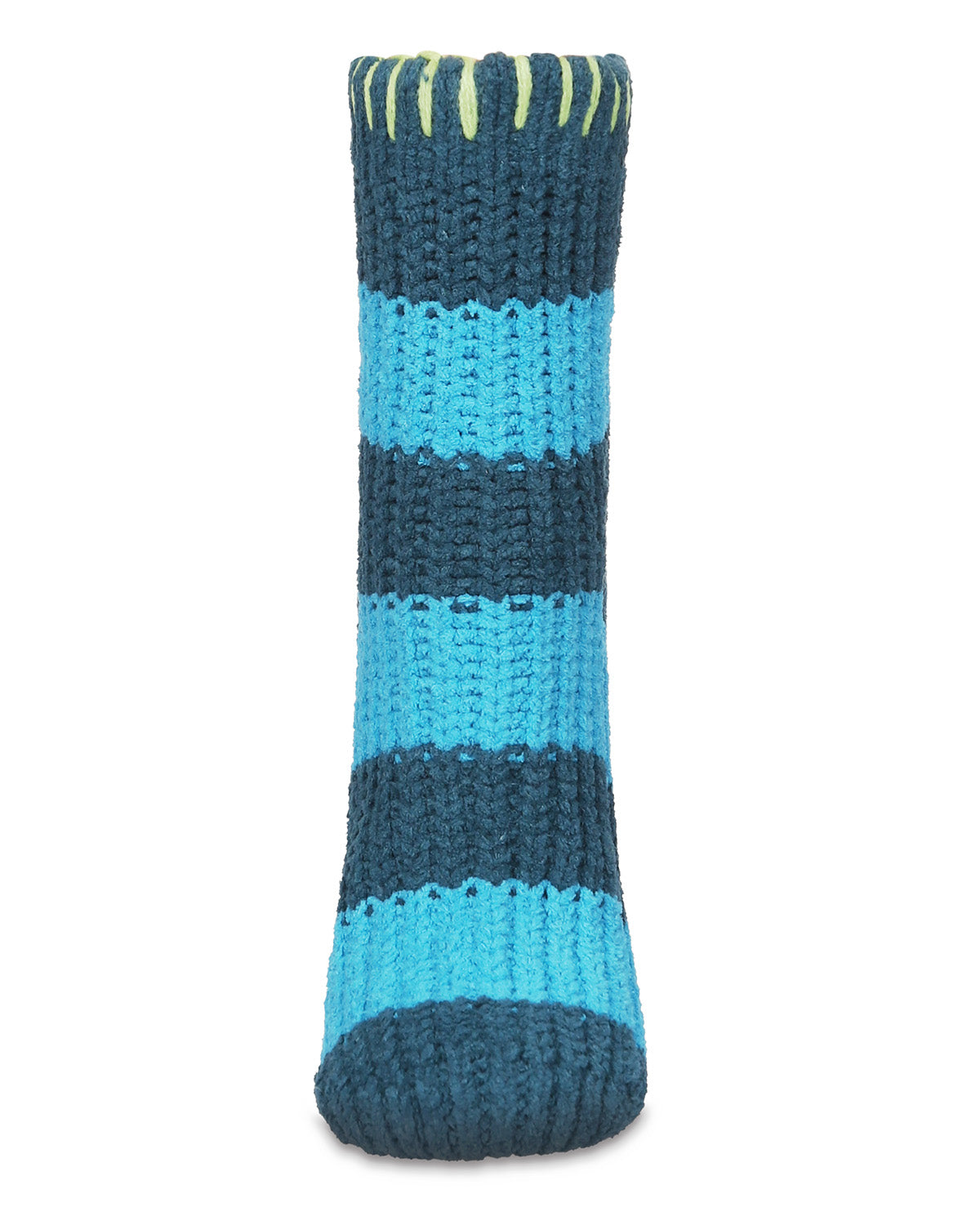 Women's Wide Stripe Chenille Non-Skid Slipper Crew Sock