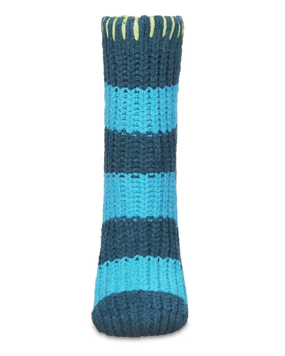 Women's Wide Stripe Chenille Non-Skid Slipper Crew Sock