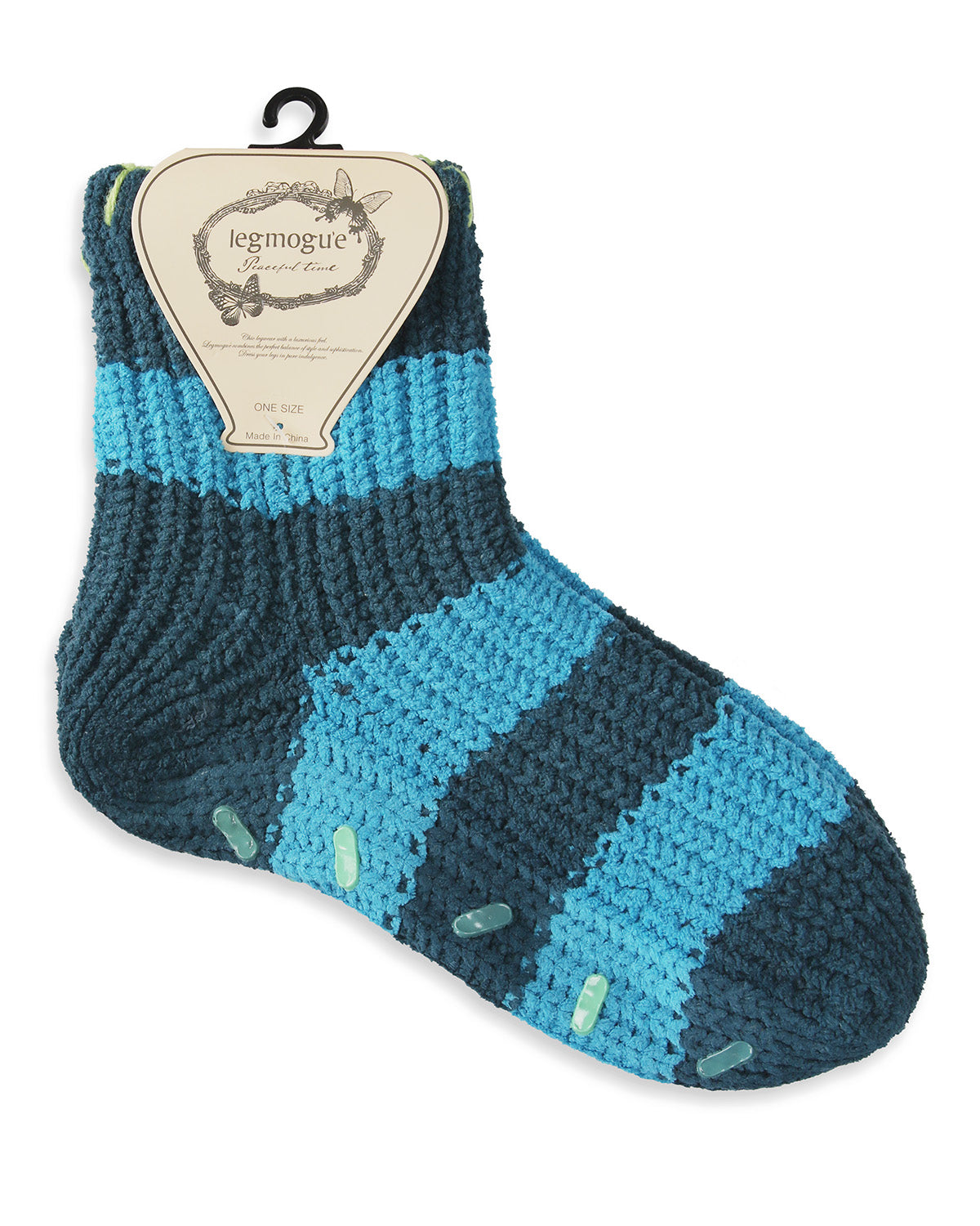 Women's Wide Stripe Chenille Non-Skid Slipper Crew Sock