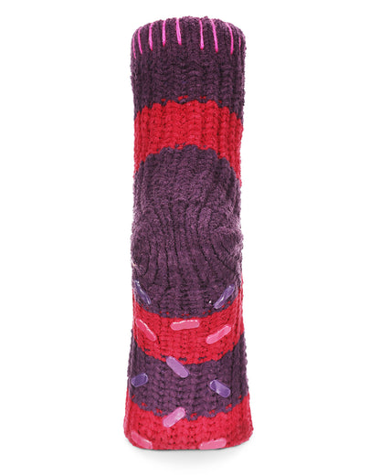 Women's Wide Stripe Chenille Non-Skid Slipper Crew Sock : Color: Legion Blue
