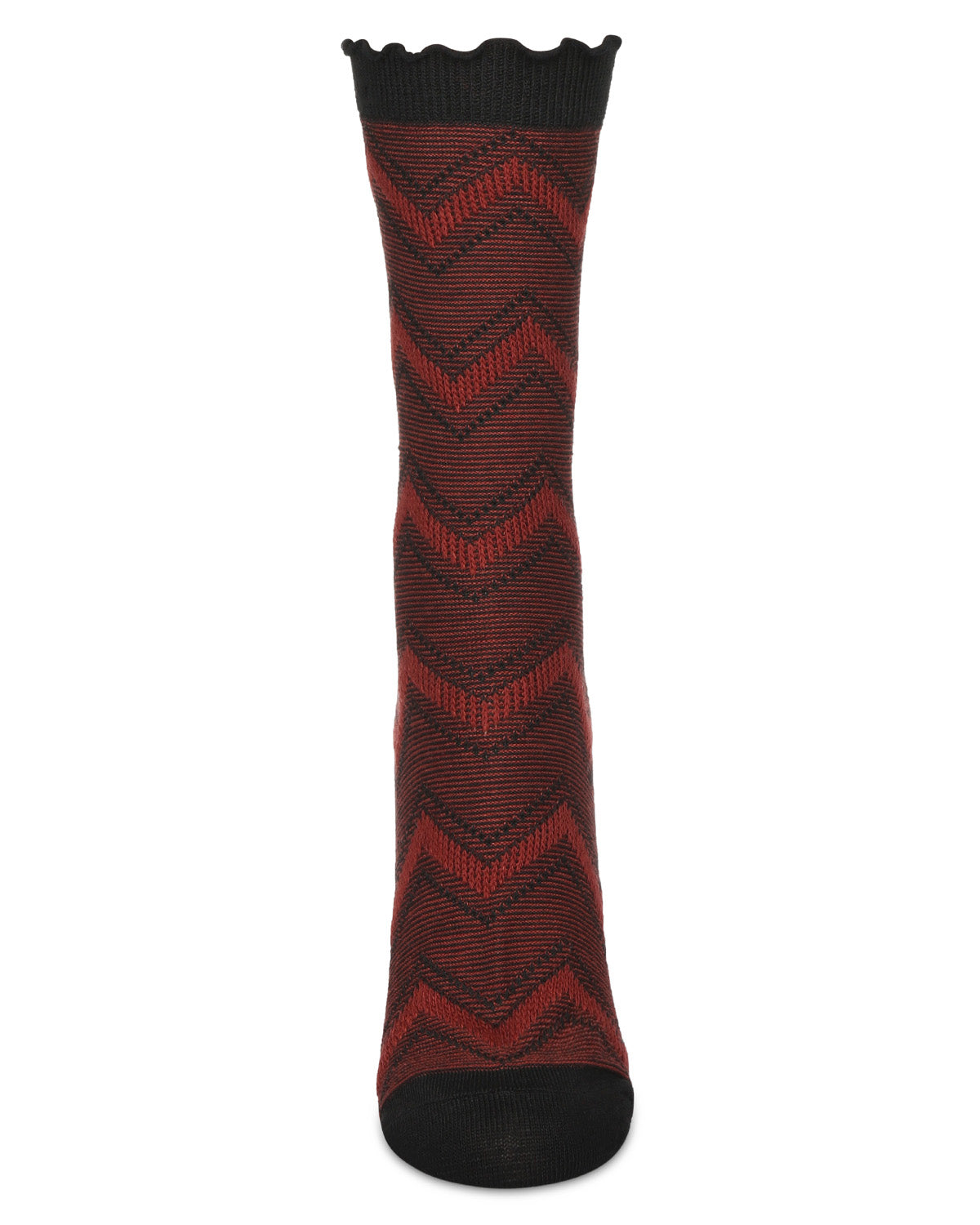 Women's Zig Zag Ruffle Top Cotton Blend Crew Sock : Color: Blackberry Cordial