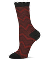 Women's Zig Zag Ruffle Top Cotton Blend Crew Sock : Color: Blackberry Cordial