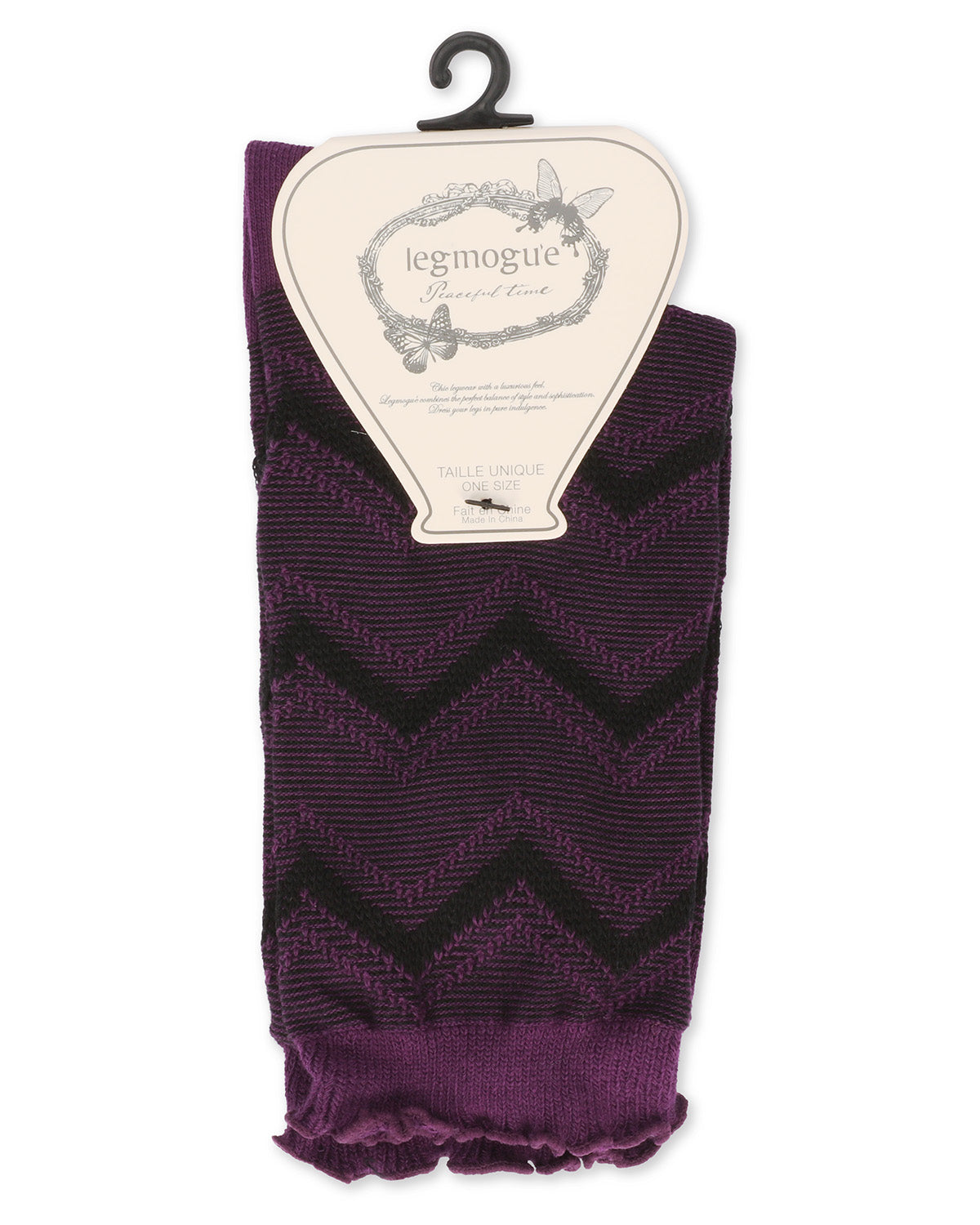 Women's Zig Zag Ruffle Top Cotton Blend Crew Sock : Color: Blackberry Cordial