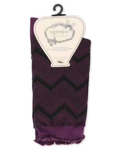 Women's Zig Zag Ruffle Top Cotton Blend Crew Sock : Color: Blackberry Cordial