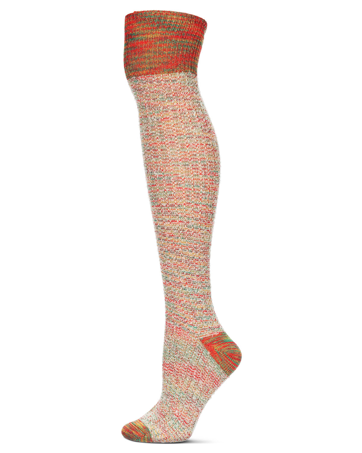 Women's Fuzzy Mixed Threads Cotton Blend Knee High Sock : Color: Orange Multi