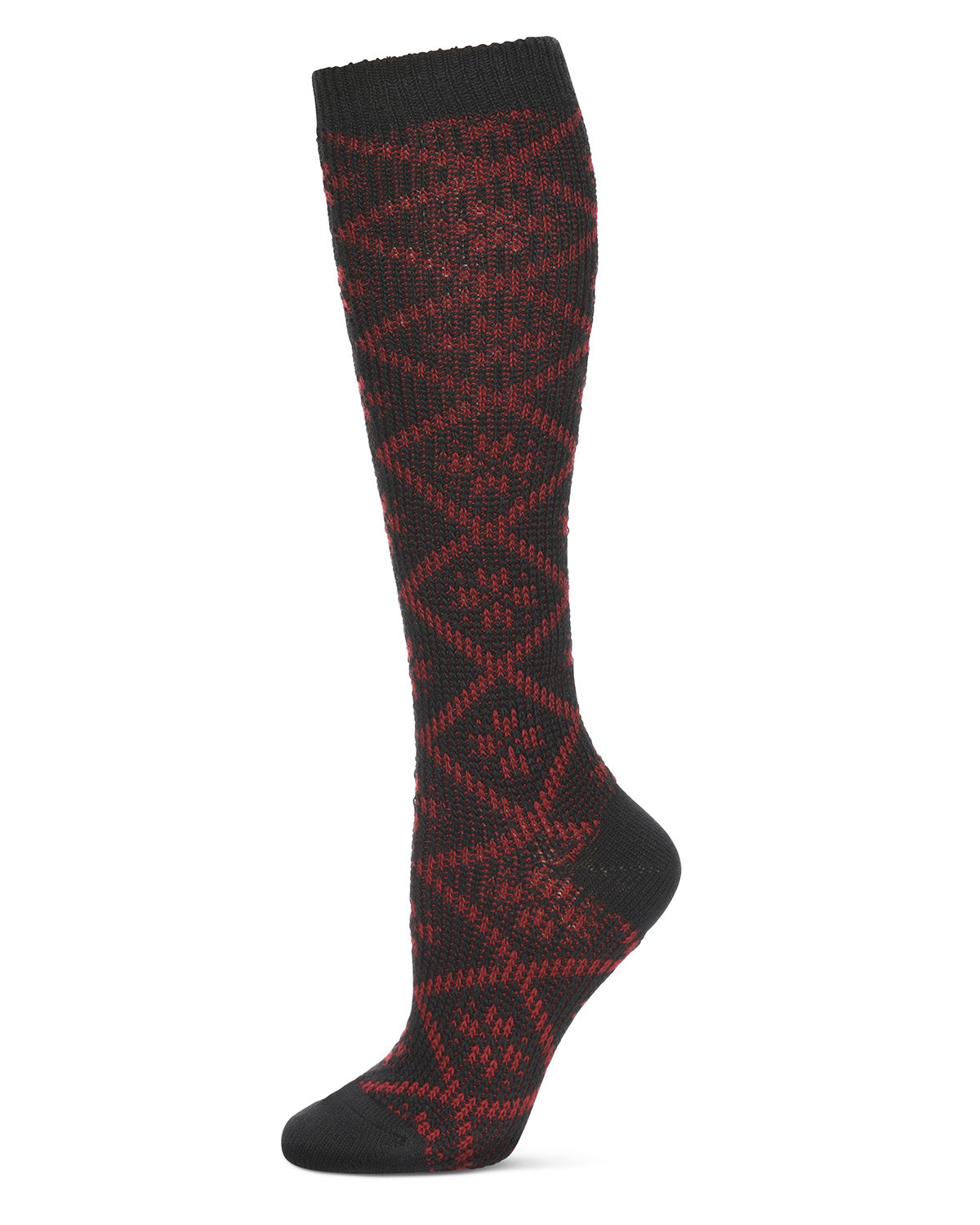 Women's Open Crochet Diamond Pattern Chunky Knee High Sock : Color: Black