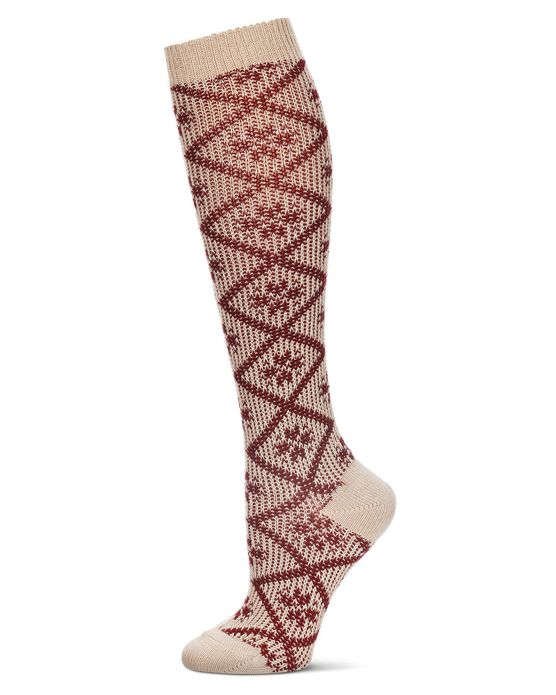 Women's Open Crochet Diamond Pattern Chunky Knee High Sock
