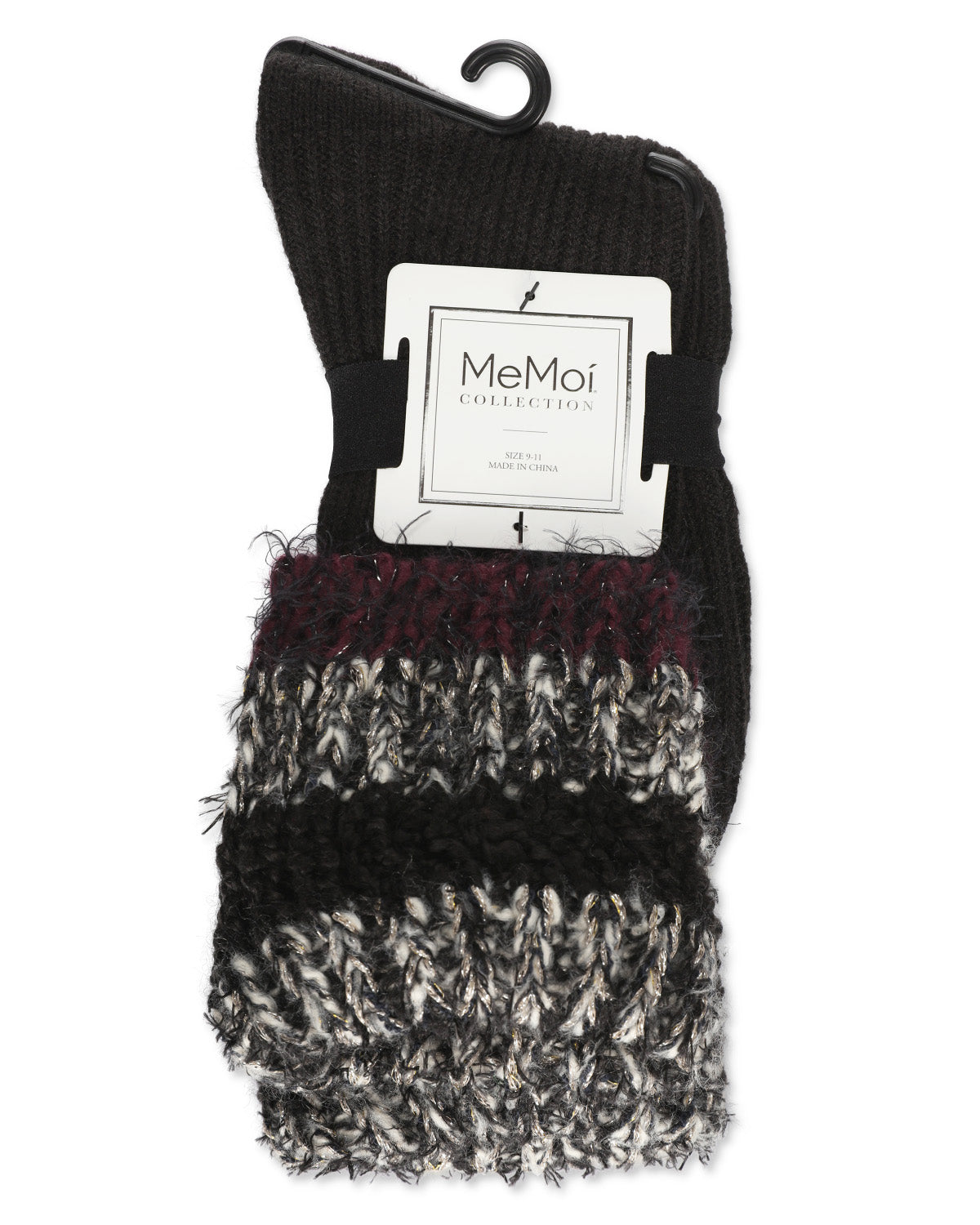 Women's Bellevue Furry Striped Cuff Ribbed Plush Crew Socks : Color: Black