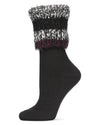 Women's Bellevue Furry Striped Cuff Ribbed Plush Crew Socks : Color: Black