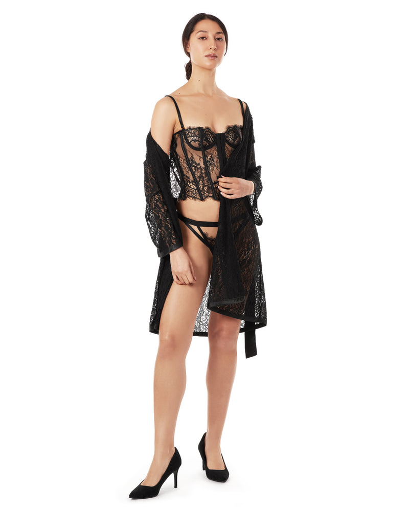 2 Piece Set Women's Harlow Black Floral Lace Bustier and Panty