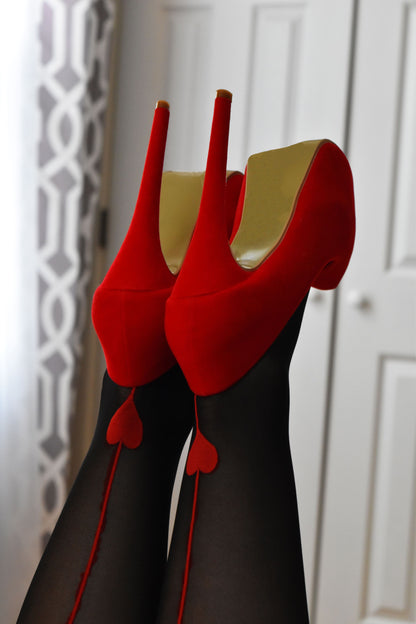 Women's Sealed with a Heart 20 Denier Sheer Backseam Stocking : Color: Black-Red