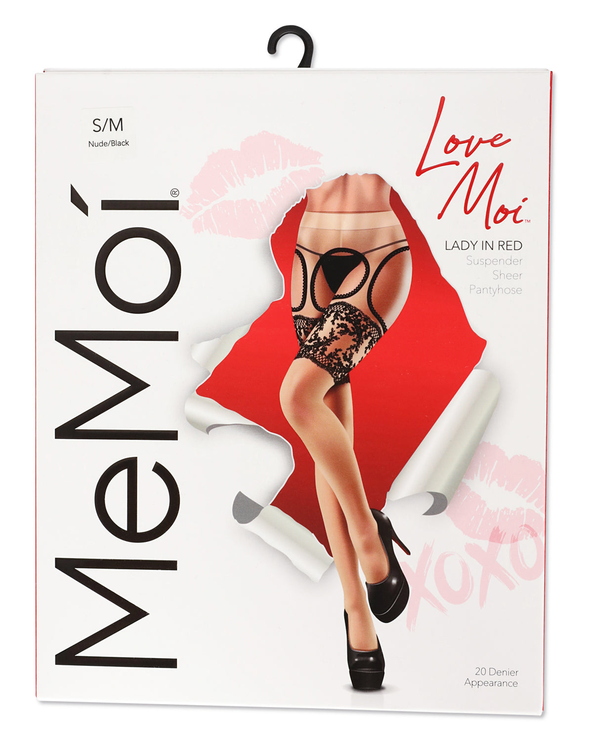 Women's Lady In Red Suspender 20 Denier Sheer Pantyhose : Color: Black-Red