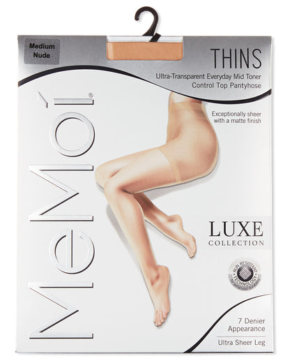 Women's Thins Ultra Transparent Everyday Mid Toner Control Top LUXE Pantyhose : Color: Nude