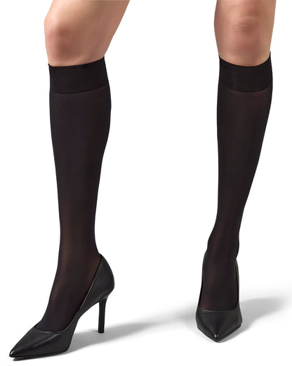 Women's Second Skin Semi Opaque Knee Highs : Color: Black