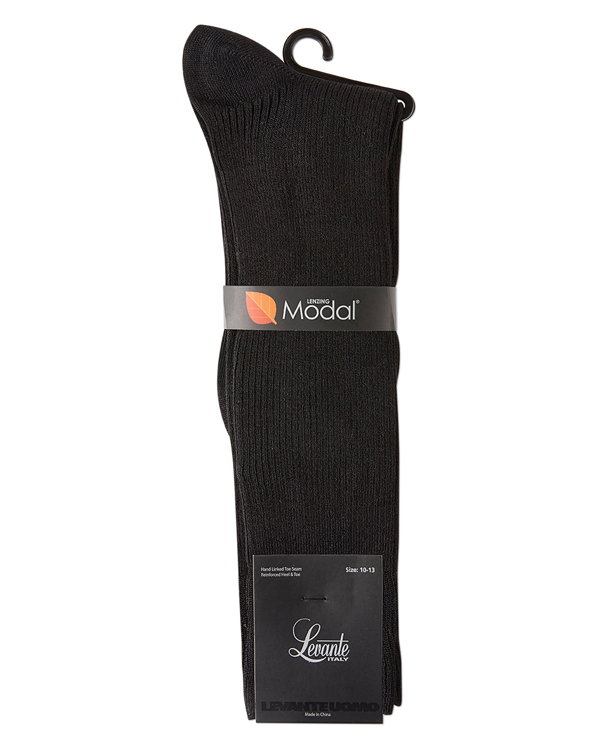 Men's Modal Durable and Flexible Pin Rib Crew Sock : Color: Black