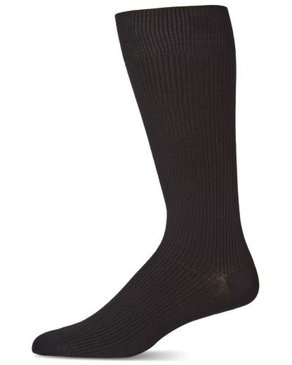 Men's Modal Durable and Flexible Pin Rib Crew Sock : Color: Black
