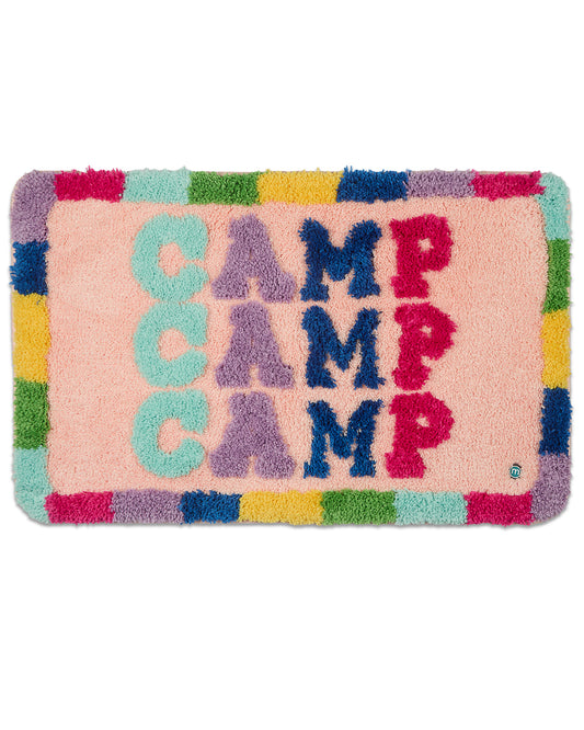 Girls Tufted "Camp Camp Camp" Multicolor Bedside Bunk Mat : Color: Peachy Pink