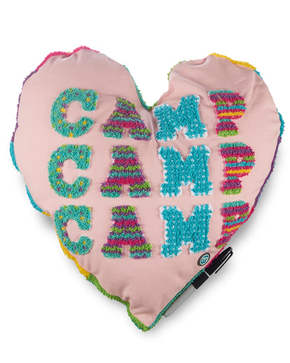 Girls Embroidered Heart-Shaped "Camp Camp Camp" Autograph Pillow : Color: Sky Blue