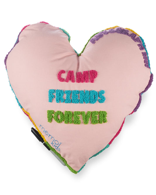 Girls Embroidered Heart-Shaped "Camp Camp Camp" Autograph Pillow : Color: Sky Blue