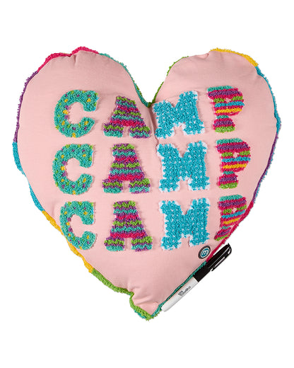 Girls Embroidered Heart-Shaped "Camp Camp Camp" Autograph Pillow : Color: Sky Blue