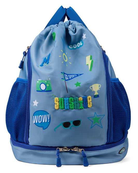 Kids "Sunshine" Camp Backpack with Fun Graphics and Chenille Appliques