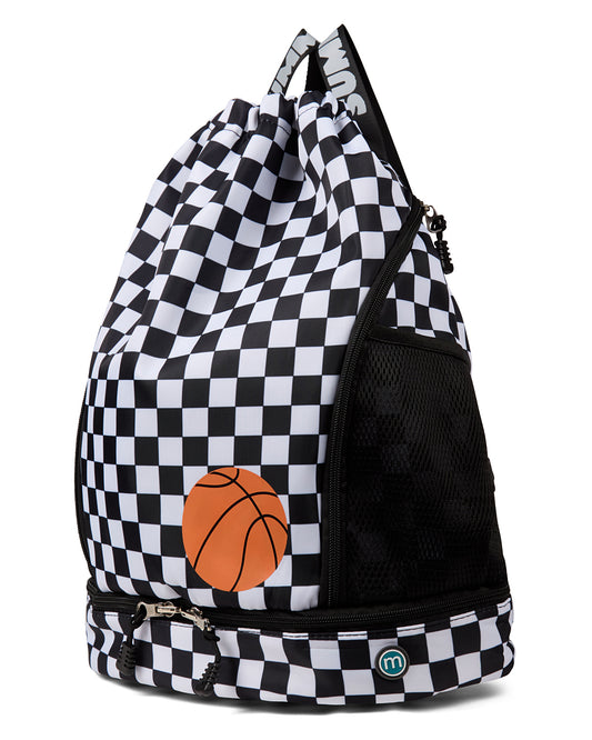 Boys Basketball-Themed Checkered Water-Resistant Camp Backpack