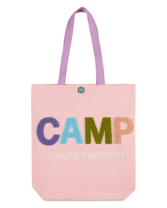 Girls "Camp: Making Memories" Canvas Tote Bag with Chenille Applique