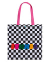 Girls "Summer" Checkered Canvas Tote Bag with Plush Chenille Graphic
