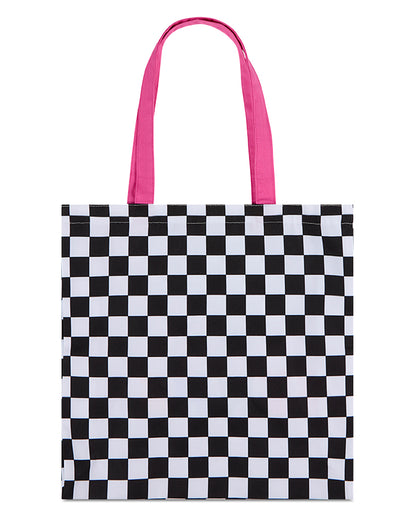 Girls "Summer" Checkered Canvas Tote Bag with Plush Chenille Graphic