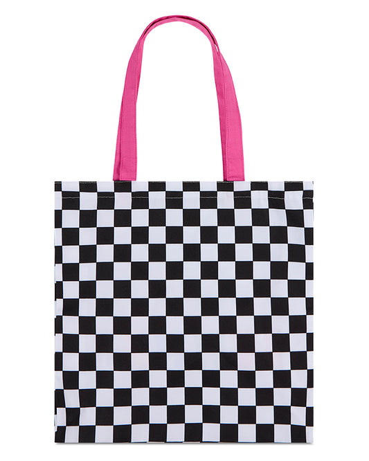 Girls "Summer" Checkered Canvas Tote Bag with Plush Chenille Graphic