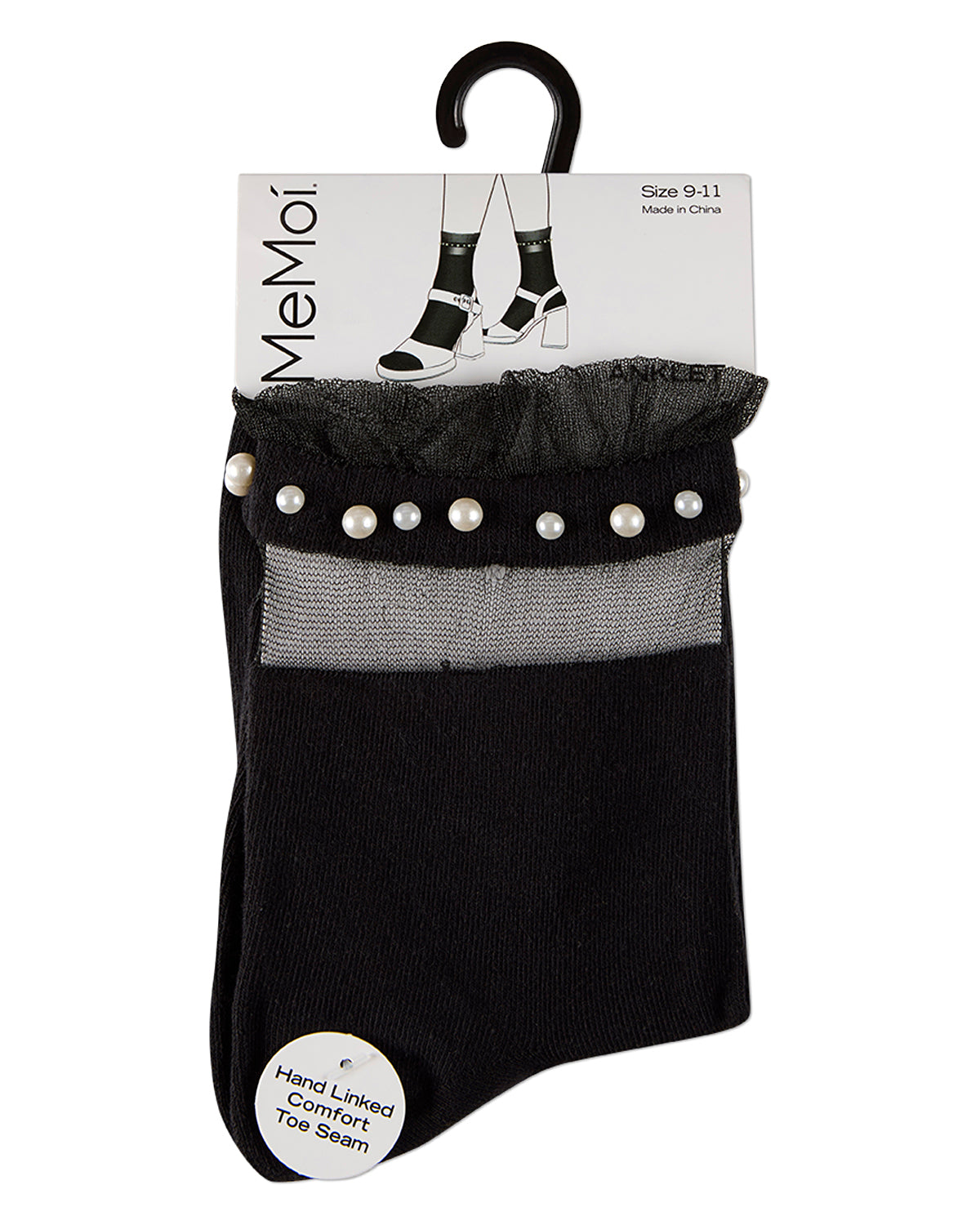 Women's Sheer Ruffle Cuff Faux Pearl Anklet Sock