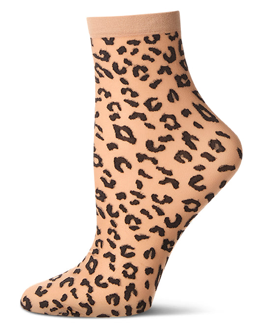 Women's Wild and Free Leopard Print Sheer Anklet Sock : Color: Nude