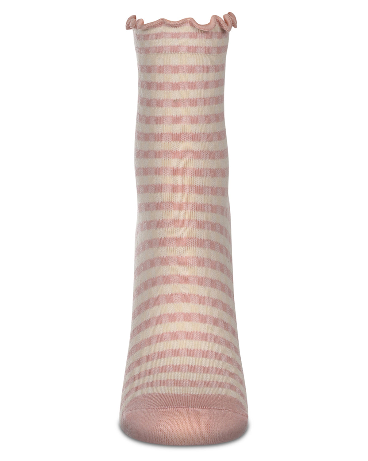 Women's Gingham Cotton Blend Ruffle Cuff Anklet Socks : Color: Blush