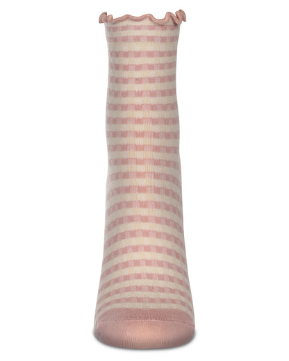 Women's Gingham Cotton Blend Ruffle Cuff Anklet Socks : Color: Blush