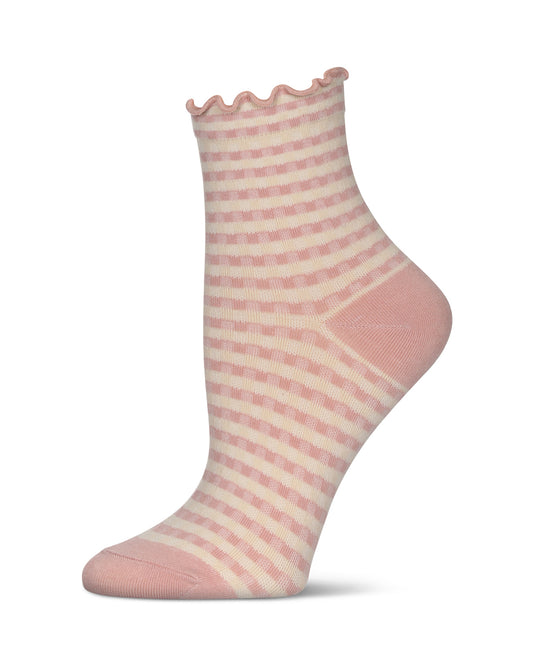 Women's Gingham Cotton Blend Ruffle Cuff Anklet Socks : Color: Blush
