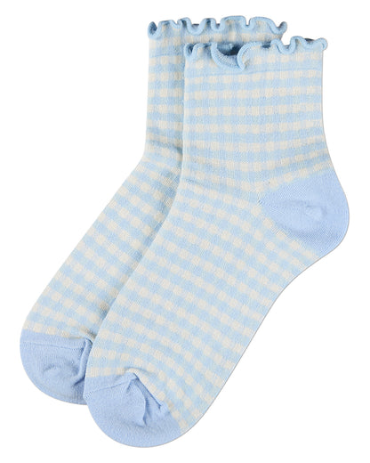 Women's Gingham Cotton Blend Ruffle Cuff Anklet Socks