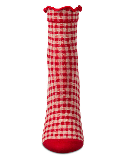 Women's Gingham Cotton Blend Ruffle Cuff Anklet Socks