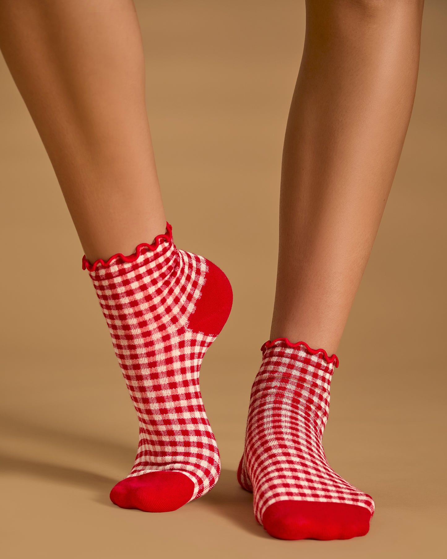 Women's Gingham Cotton Blend Ruffle Cuff Anklet Socks