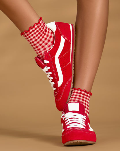 Women's Gingham Cotton Blend Ruffle Cuff Anklet Socks