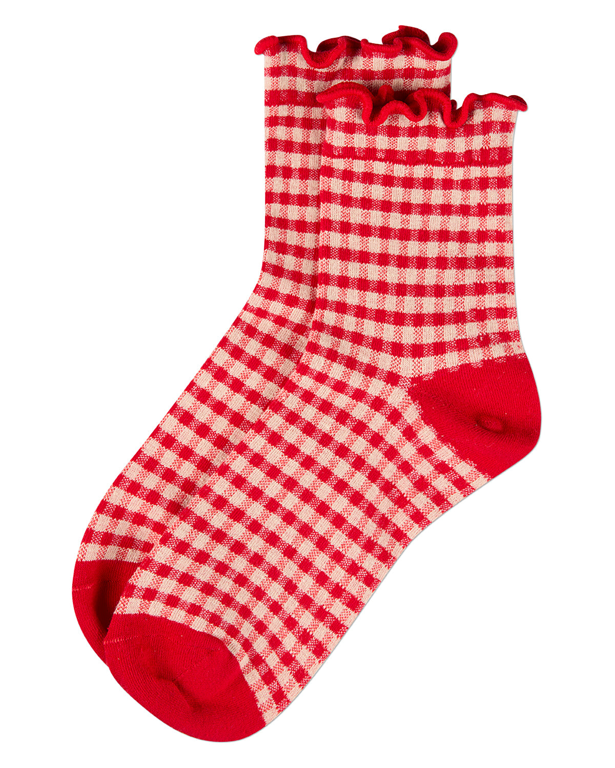 Women's Gingham Cotton Blend Ruffle Cuff Anklet Socks