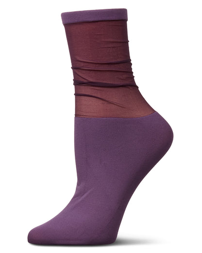 Women's Sheer Top Anklet Socks : Color: Grape Compote
