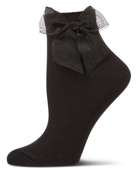 Women's Cotton Rich Tulle Bow Trimmed Ankle Sock : Color: Black
