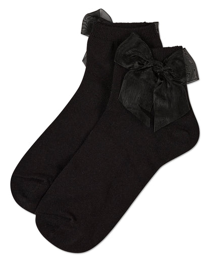 Women's Cotton Rich Tulle Bow Trimmed Ankle Sock : Color: Black