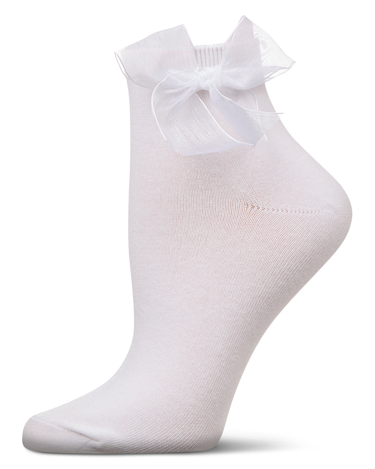 Women's Cotton Rich Tulle Bow Trimmed Ankle Sock : Color: White