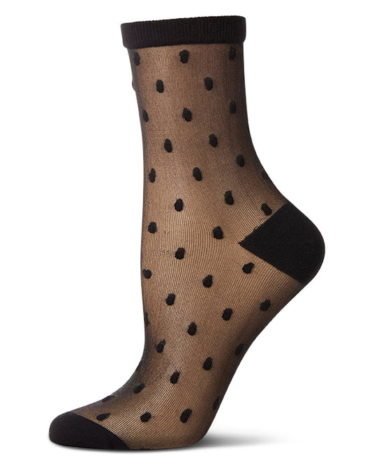 Women's Sheer-All-Over Polka Dot Ankle Sock : Color: Black-Black