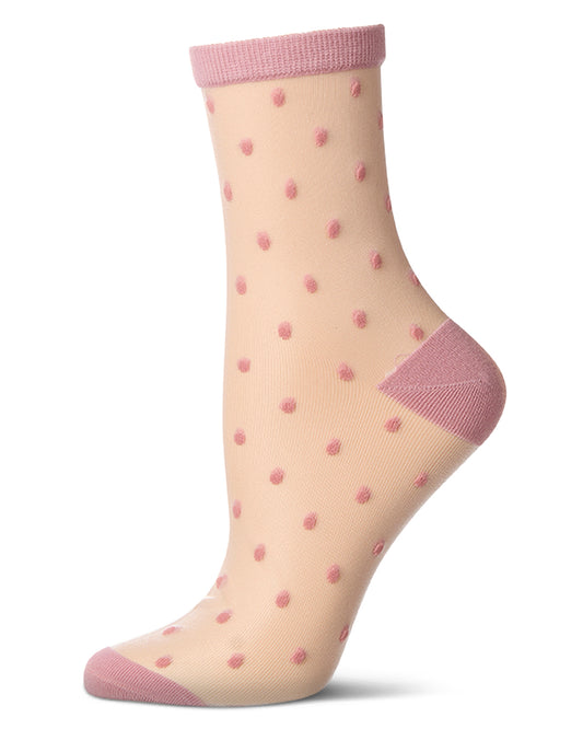 Women's Sheer-All-Over Polka Dot Ankle Sock : Color: Cameo Rose
